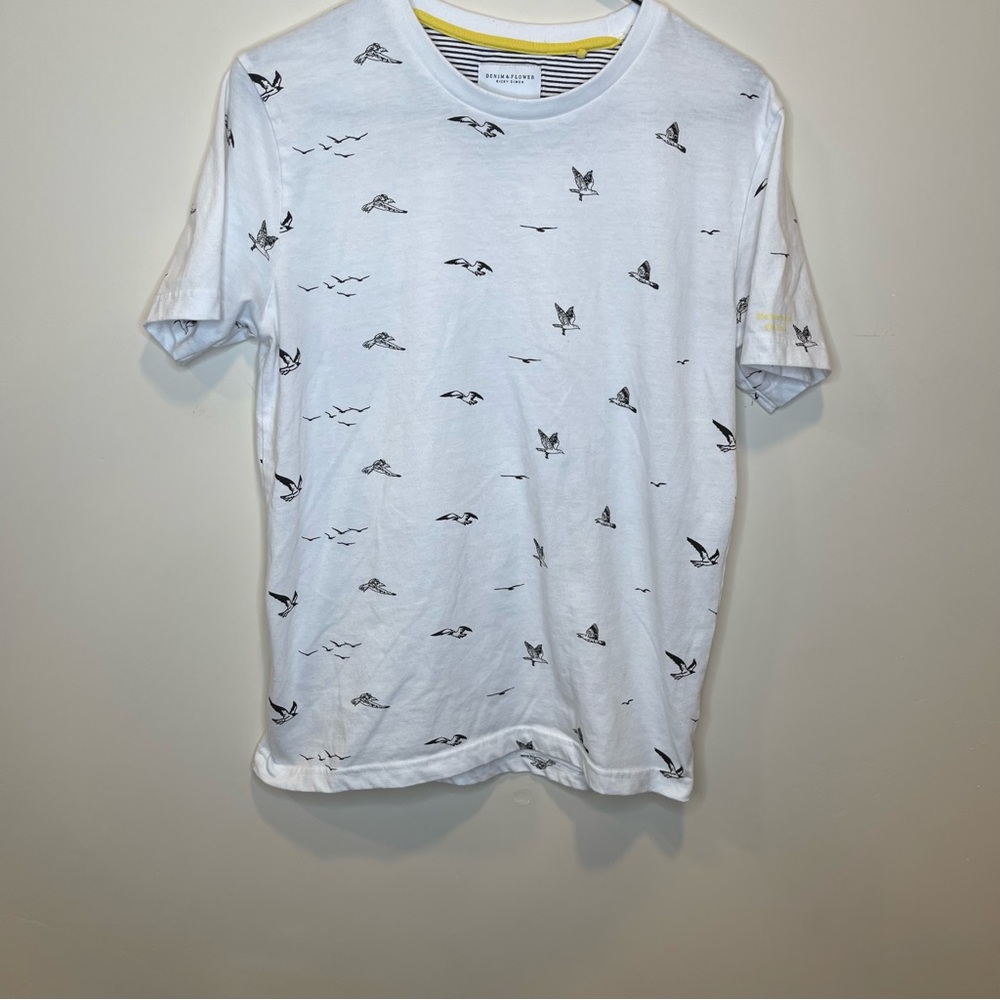 Denim & Flower White Patterned Short Sleeve T Shirt